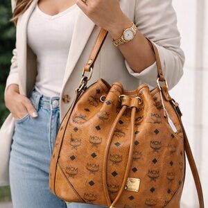 MCM Tan Leather Bucket Bag